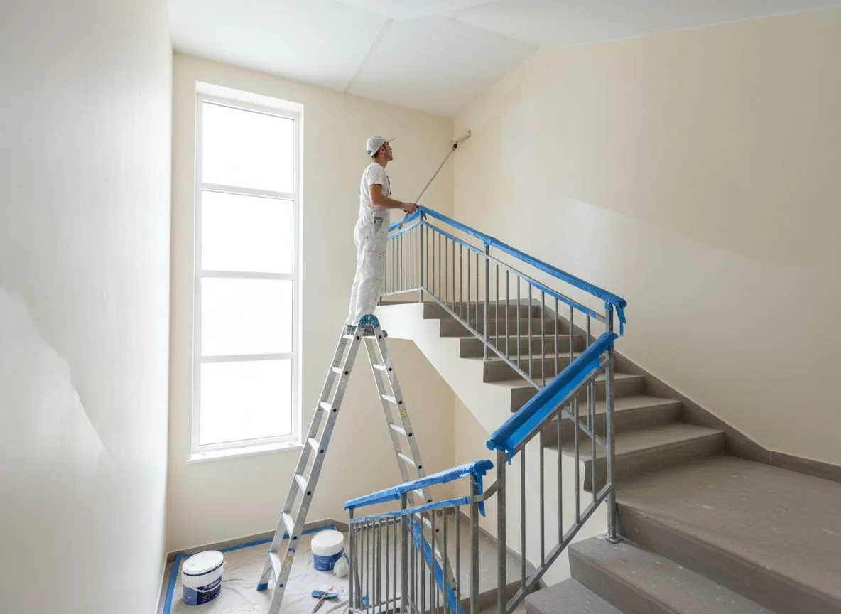 Apartman merdiven boşluğu boyama çalışması