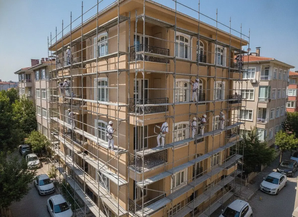 Samsun'da apartman dış cephe boyama çalışması