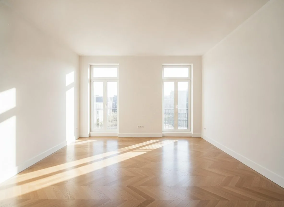Yeni boyanmış modern salon, açık renk duvarlar
